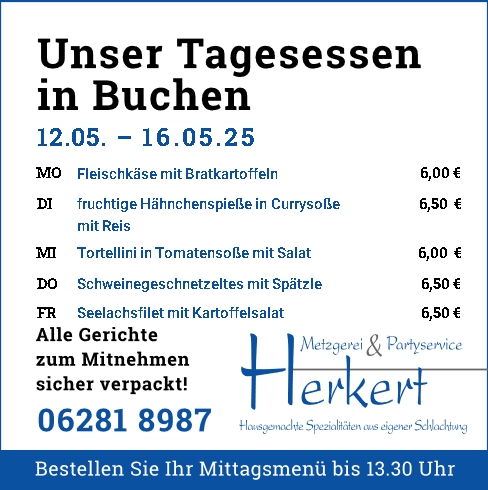 Tagesessen-Wochenplan bei der Metzgerei Herkert in 74722 Buchen