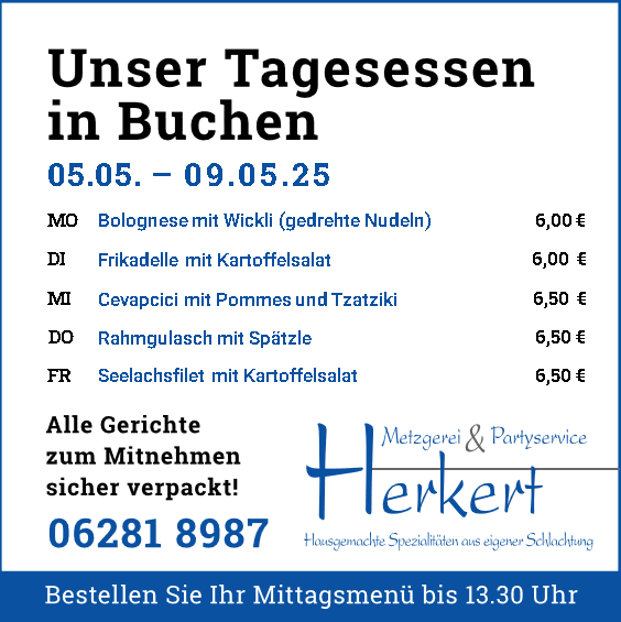 Tagesessen-Wochenplan bei der Metzgerei Herkert in 74722 Buchen