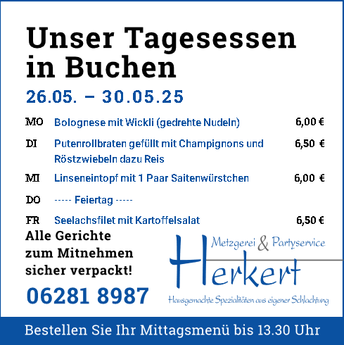 Tagesessen-Wochenplan bei der Metzgerei Herkert in 74722 Buchen
